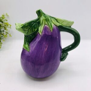 POTTERY BARN Creamer Pitcher Vintage Porcelain Eggplant French Garden 5x4x3